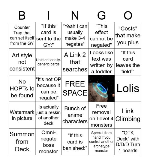 YGO Customs Bingo Card