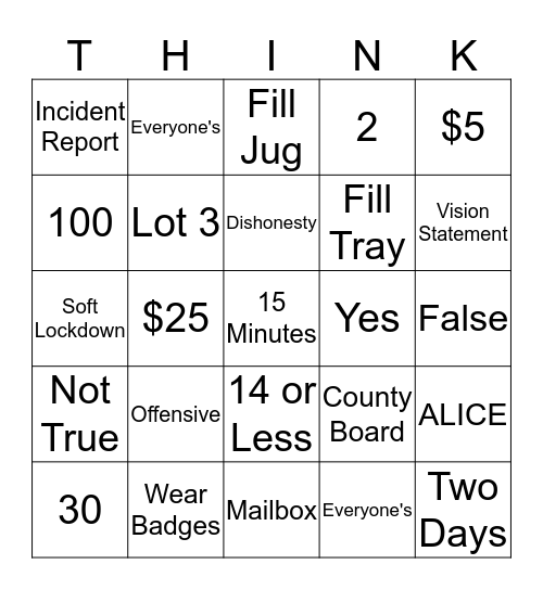 Human Services Trivia Bingo Card