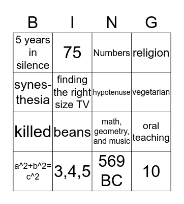 Pythagoras Bingo Card