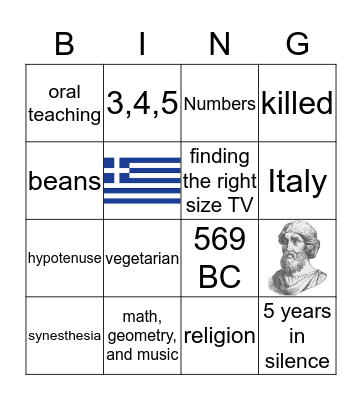 Pythagoras Bingo Card