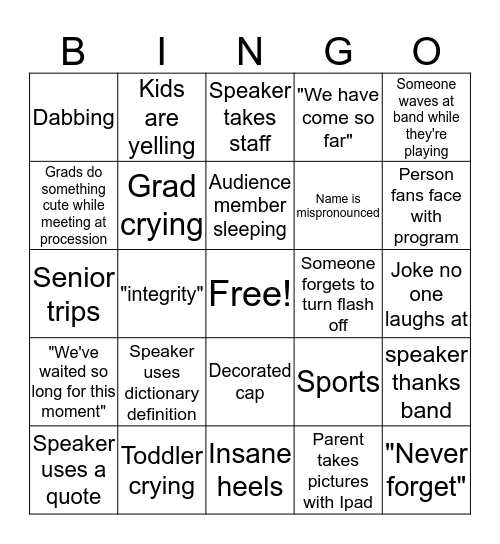 2019 Graduation Bingo Card