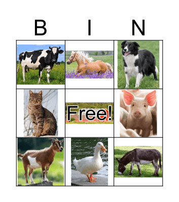 Farm Animals Bingo Card