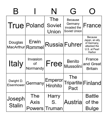 Test # 5 Bingo Card