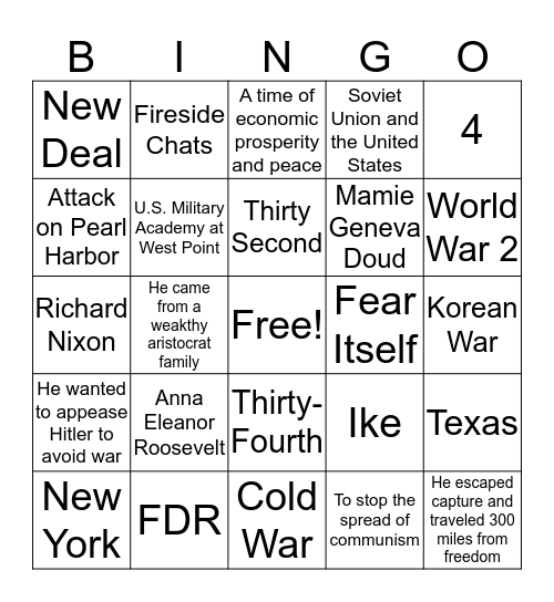 Test 8 Bingo Card