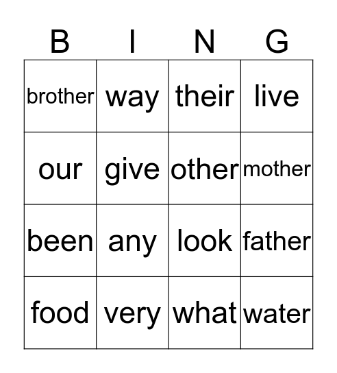 Sight Word Bingo - Ext. Bingo Card