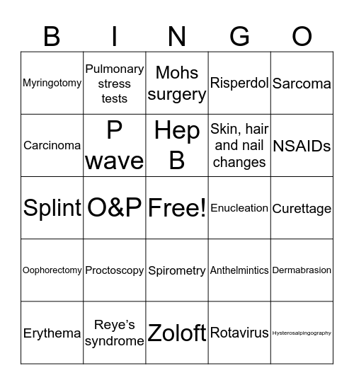 Chapter 18 - Assisting with Medical Specialties Bingo Card