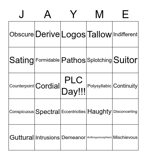 Regents Vocabulary BINGO Card