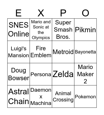 E3 Direct Bingo Card