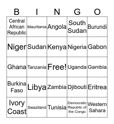 Africa Country Bingo Card