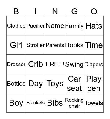 Mystery Baby Bingo Card