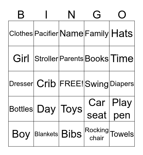 Mystery Baby Bingo Card