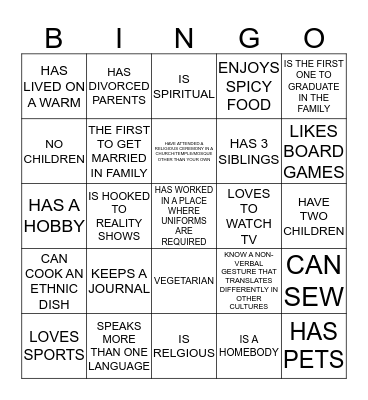 DIVERSITY  Bingo Card