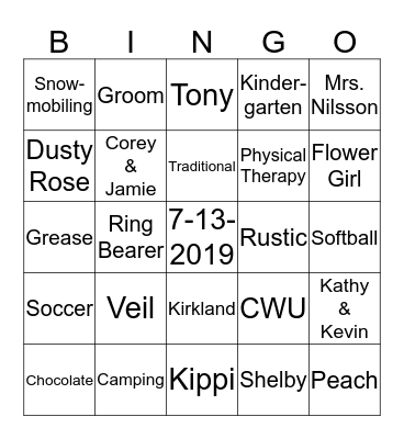 Rachel's Bridal Bingo Card