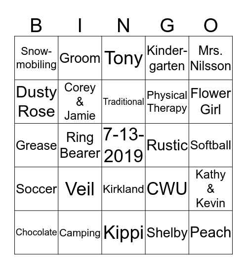 Rachel's Bridal Bingo Card