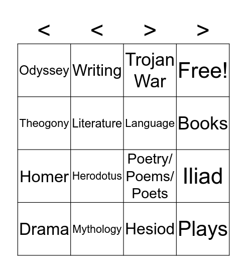 Greek Literature!! Bingo Card