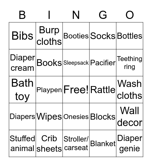 Baby Gift Bingo Card