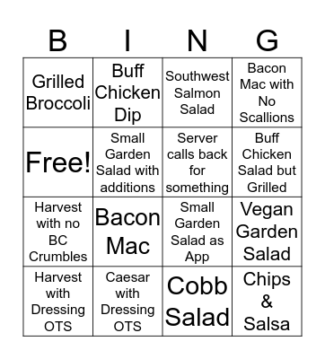 Salad Bingo Card