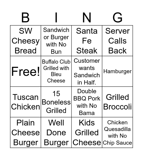 Grill Bingo Card