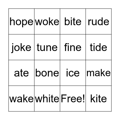 Long Vowel Sound Bingo Card