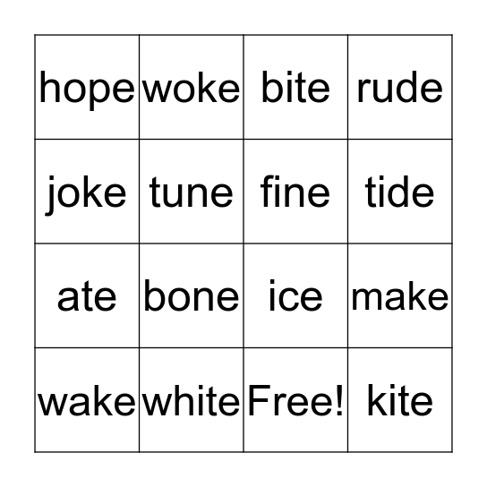 Long Vowel Sound Bingo Card