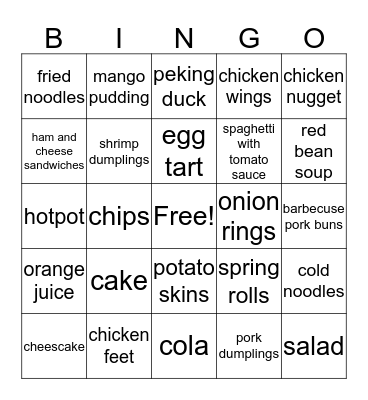 Hong Kong Food Bingo Card