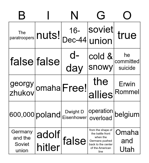 Battle Quiz Bingo Card