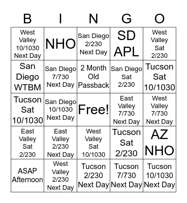 HQW Bingo Card