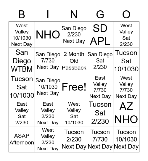HQW Bingo Card