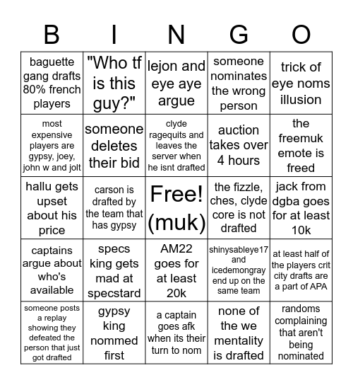 DPL S2 Auction Bingo Card