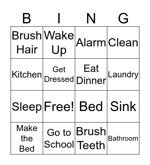 Daily Activities Bingo Card