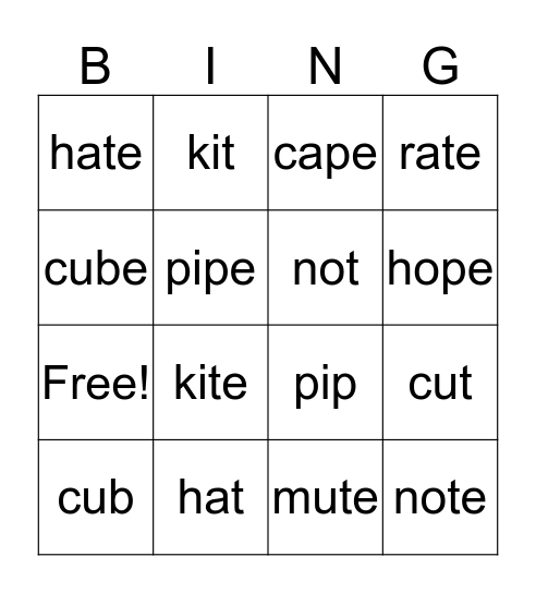vowels Bingo Card
