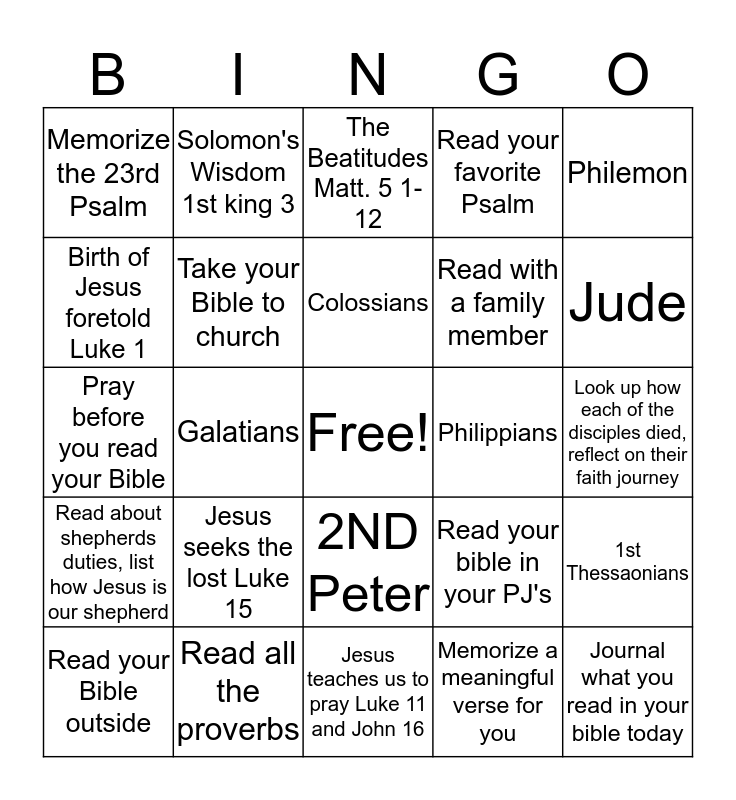 Adult Bible Bingo Card