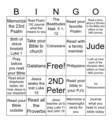 Adult Bible Bingo Card