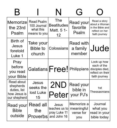 Adult Bible Bingo Card