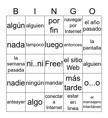 Spanish Bingo Card