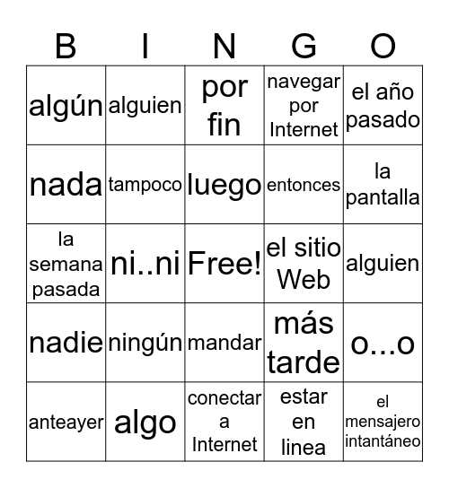 Spanish Bingo Card