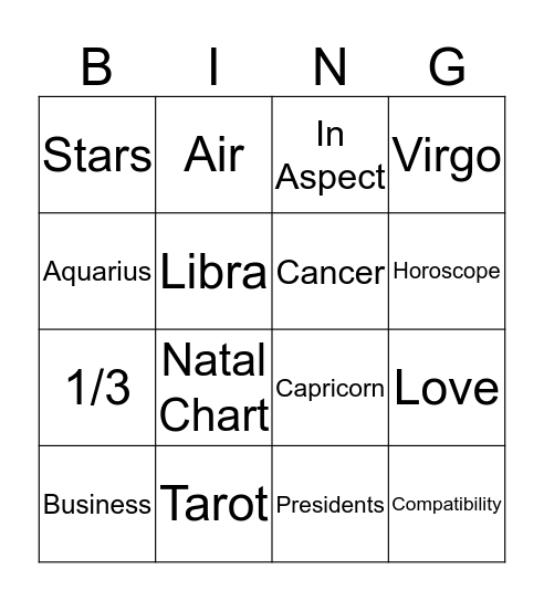 Astrology Bingo Card