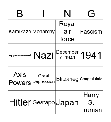TEST 4 Bingo Card