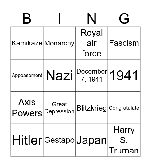 TEST 4 Bingo Card