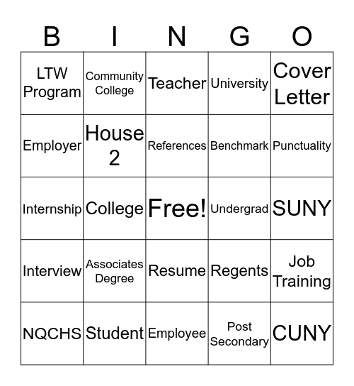 Advisory Bingo Card