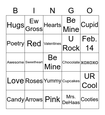 Valentines Day Bingo Card