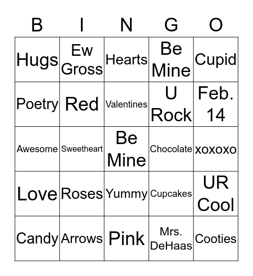 Valentines Day Bingo Card