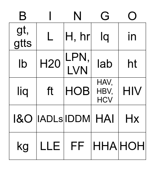 FF-LUE Bingo Card
