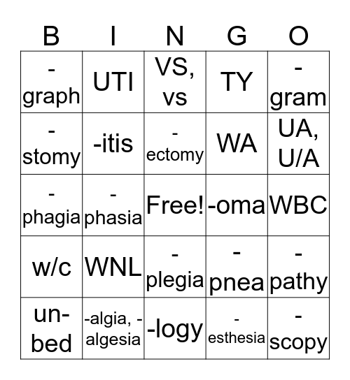 Suffixes-wt Bingo Card