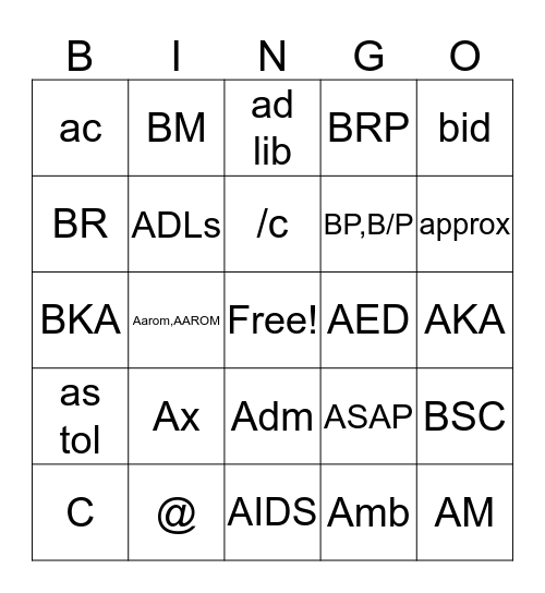 @-Ca Bingo Card