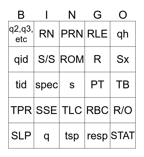 PRN - Tbsp Bingo Card