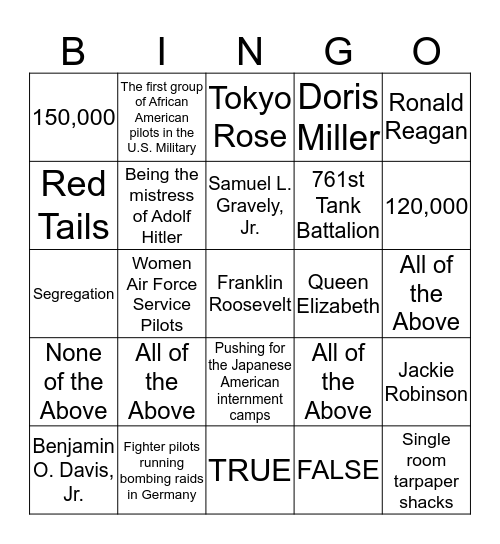 Test #10 Scramble Bingo Card