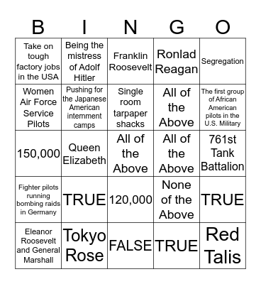 Test #10 Bingo Card