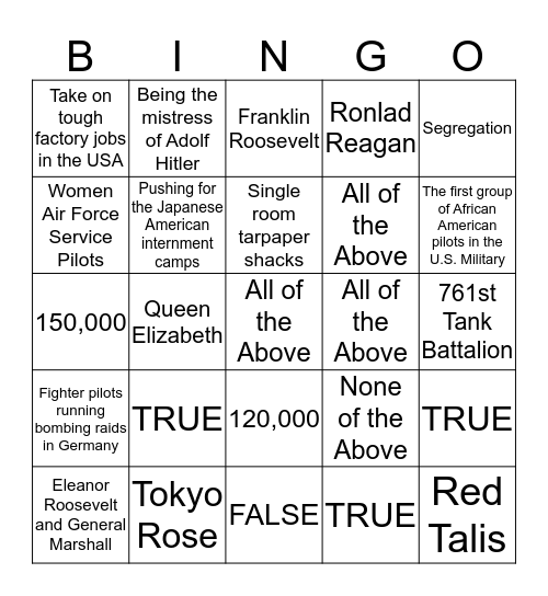 Test #10 Bingo Card