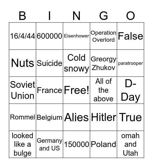 Test Sies Bingo Card